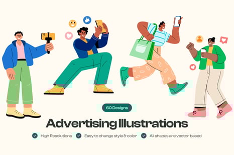 Advertising Illustration Art Set - Flat designs