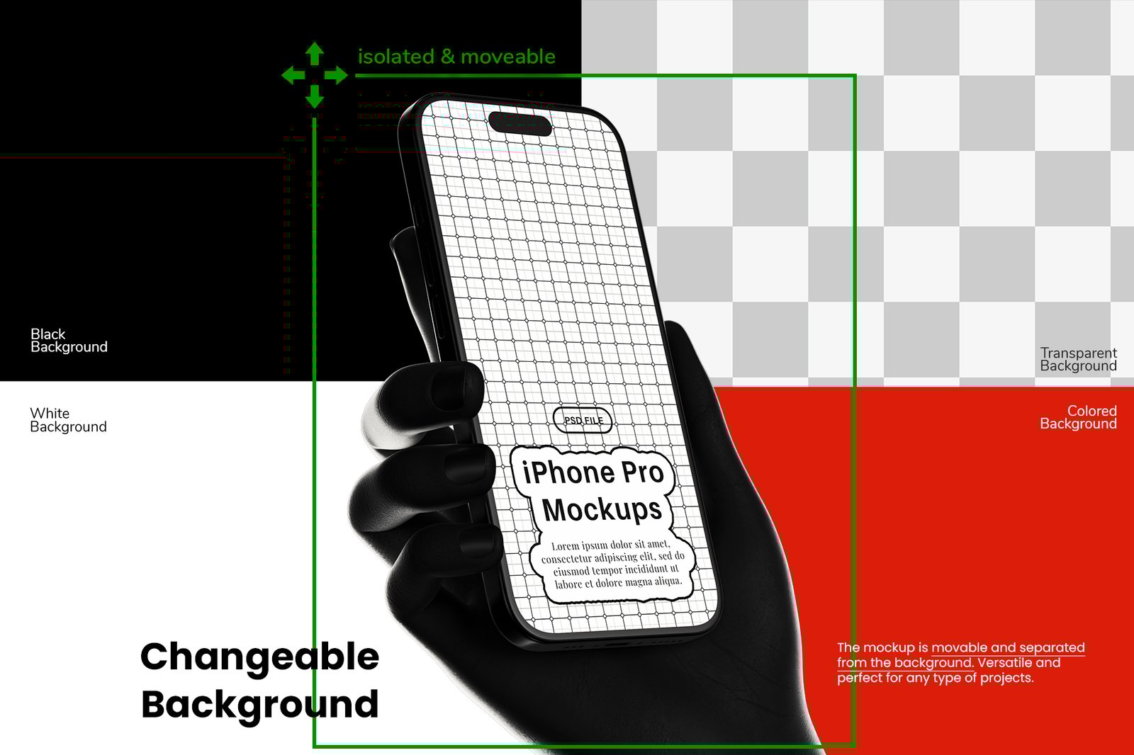 iPhone Pro with Hand Holding Backlight Mockups