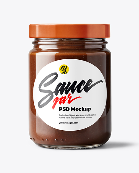 Glass Jar with Chocolate Fudge Sauce Mockup - Sauce bottle mockup