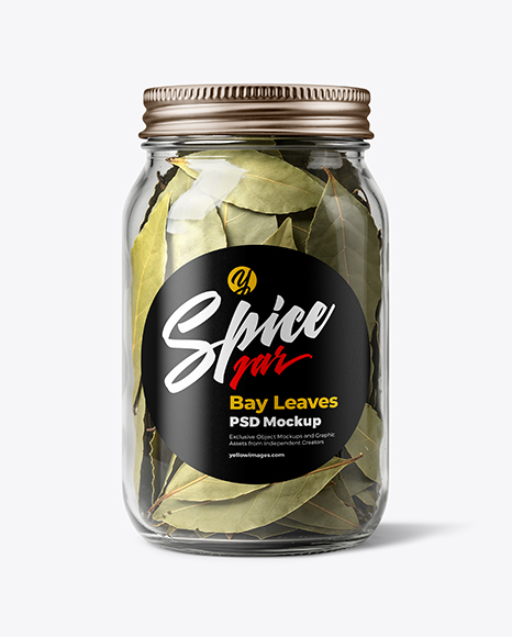Glass Jar with Bay Leaves Mockup - Realistic mockups