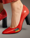 Block Heel Pumps on Woman's Legs with Pants Mockup