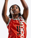 Woman Wearing Full Basketball Uniform and Holding Ball Mockup