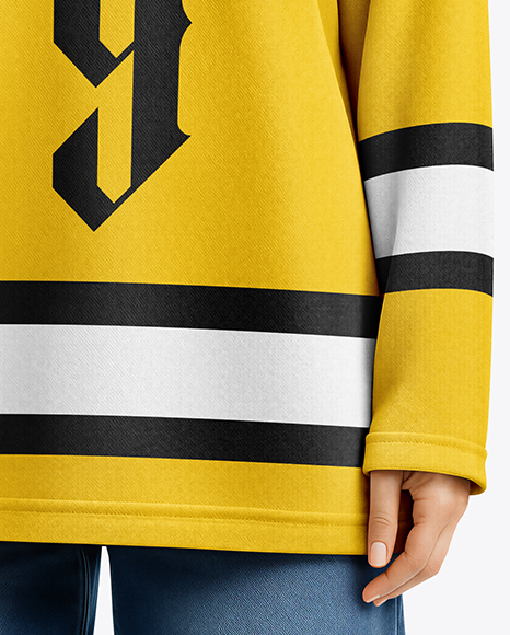 Woman Wearing Ice Hockey Jersey Mockup