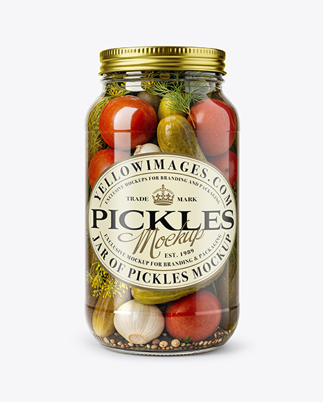 Glass Jar Filled Pickles and Pickled Tomatoes Mockup - Tomato paste mockup