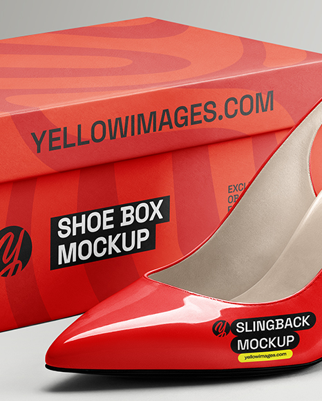 Glossy Slingback with Shoe Box Mockup