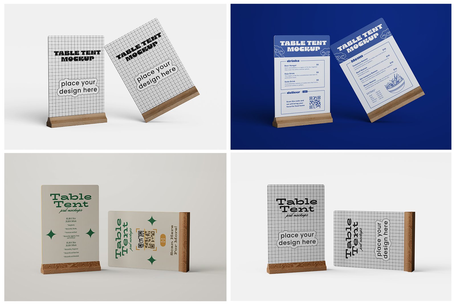 Table Tent Menu Holder PSD Mockup Set