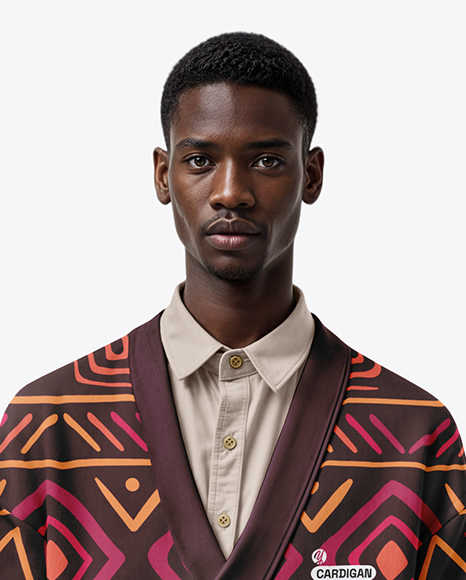 Afro-American Man Wearing a Cardigan and Pants Mockup