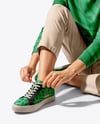 Woman Tying Sneakers Mockup