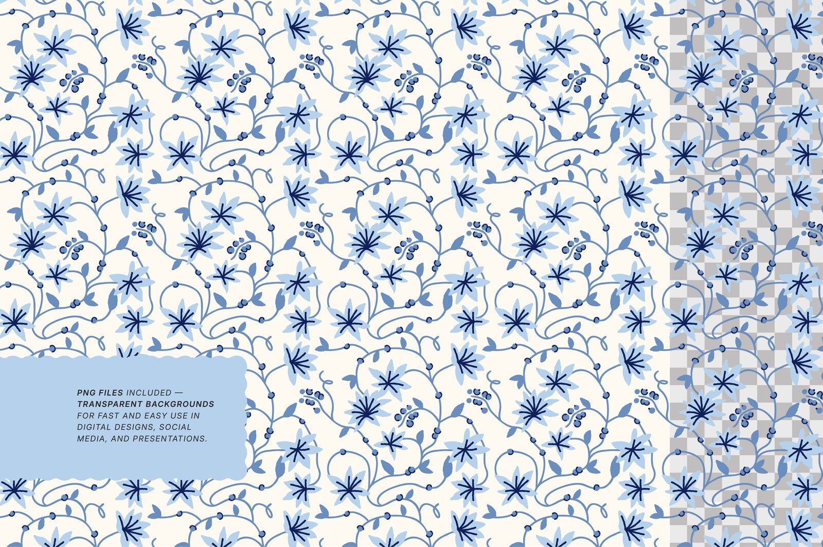 Cobalt Cottagecore. Seamless Patterns