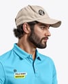 Delivery Man with Pizza Box Wearing Polo Shirt Mockup