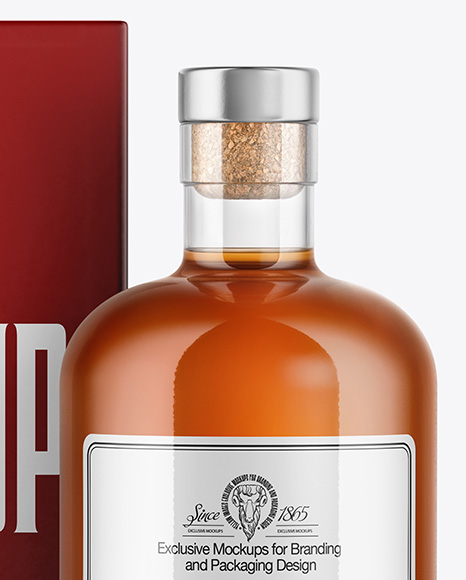 Whiskey Bottle with Box Mockup