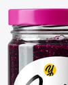 Clear Glass Jar with Blueberry Jam Mockup