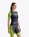 Woman Wearing Cycling Jersey and Bib Shorts Mockup