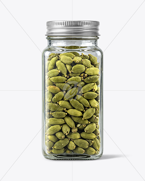 Square Glass Jar with Cardamom Pods Mockup