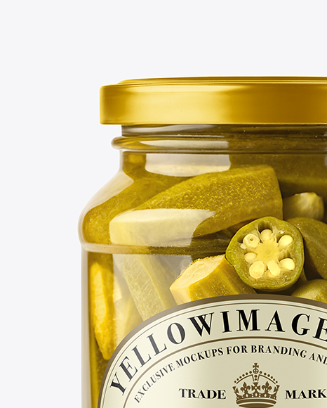 Clear Glass Jar with Pickled Okra Mockup