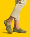 Pair of Suede Moccasins on Woman's Legs Mockup
