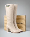 Pair of Women's High-Knee Boot with Shoe Box Mockup