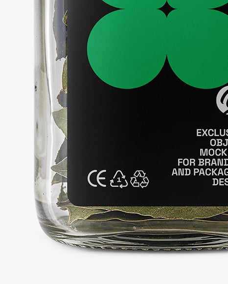 Square Glass Jar with Bay Leaves Mockup