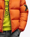 Black Man Wearing Puffer Jacket and Bucket Hat Mockup