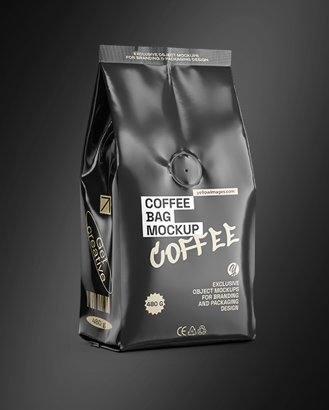Glossy Coffee Bag Mockup – Half Side view