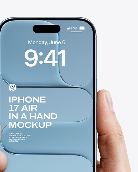 iPhone 17 Air Sky Blue in a Hand Mockup