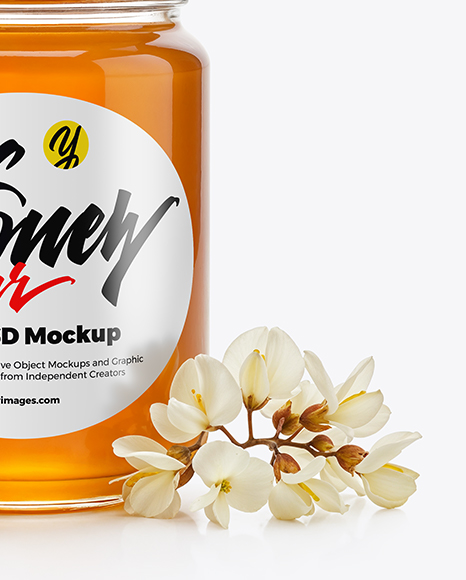 Clear Glass Jar with Acacia Honey Mockup