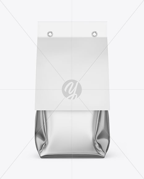 Glossy Metallic Package with Paper Label Mockup
