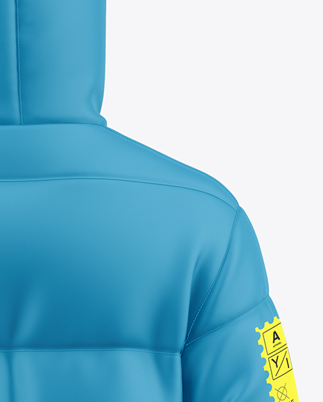 Men's Long Hooded Down Jacket Mockup - Back View