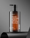 Amber Cosmetic Bottles with Pump Cap Mockup