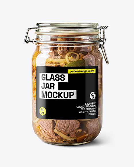 Glass Jar with Clamp Lid Filled Stewed Meat Mockup - Realistic mockups