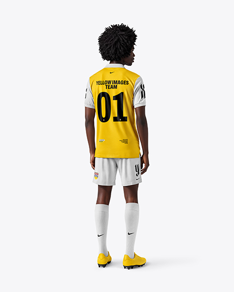 Man with Afro Hairstyle Wearing Polo Collar Jersey and Shorts Mockup - Mockup kit soccer
