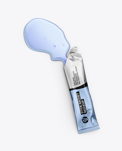 Opened Metallic Stick Sachet with Liquid Mockup