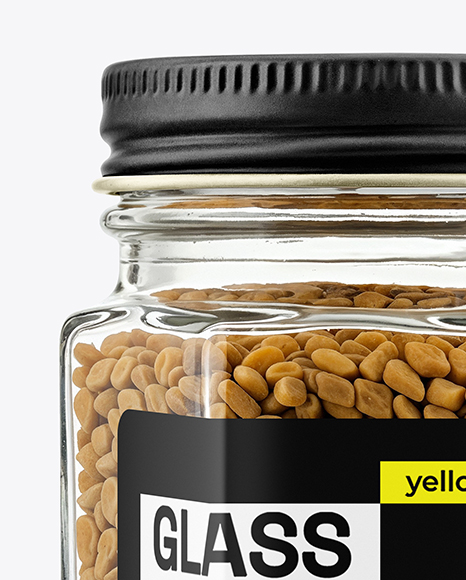 Hexagonal Glass Jar with Fenugreek Seeds Mockup