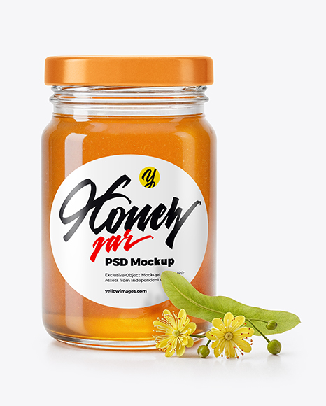 Clear Glass Jar with Linden Honey Mockup - Realistic mockups