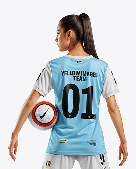 Female Soccer Player Wearing Jersey and Shorts Mockup