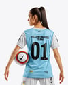 Female Soccer Player Wearing Jersey and Shorts Mockup