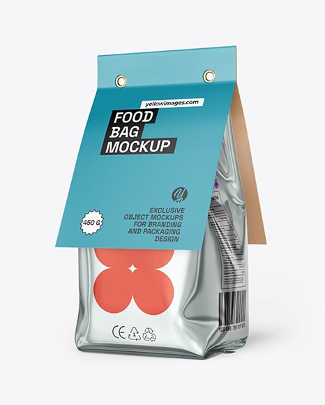 Glossy Metallic Package with Paper Label Mockup - Gift tag mockup