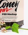 Hexagonal Glass Jar with Buckwheat Honey Mockup