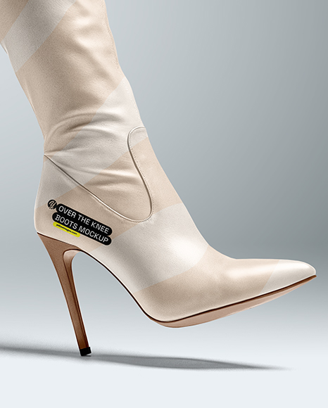 Pair of Over-The-Knee Boots on Women's Legs on Stool Mockup