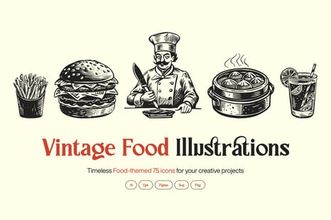 Vintage Food Illustration Set - Illustrations