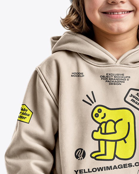 Boy Wearing a Hoodie and Beanie Hat Mockup