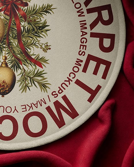 Christmas Round Rug Next to Christmas Tree Mockup