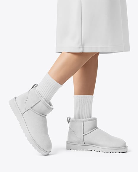 Pair of UGG Boots on Woman's Legs with Dress Mockup