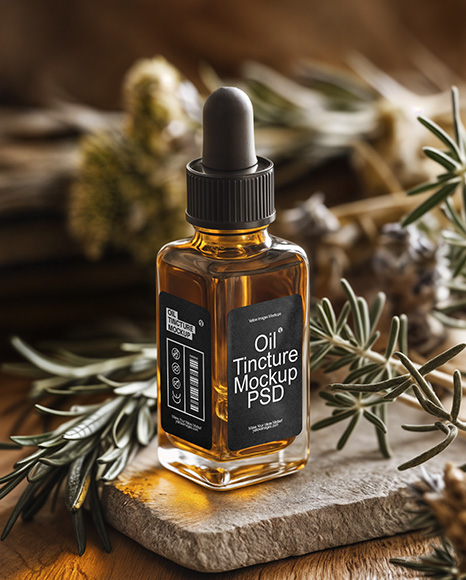 Amber Dropper Bottle with Oil Tincture Mockup