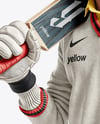 Cricket Player Wearing a Jumper Holding a Bat Mockup