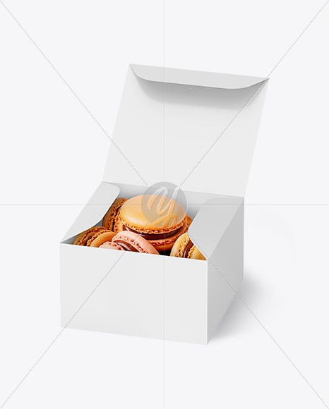 Opened Box With Macarons Mockup