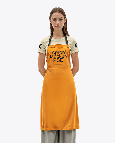Young Woman Wearing Apron and T-Shirt Mockup - Female+T+Shirt+Mockup+Psd+Tshirt+Mockup+Shirt+Mockup+Cool+T+Shirts