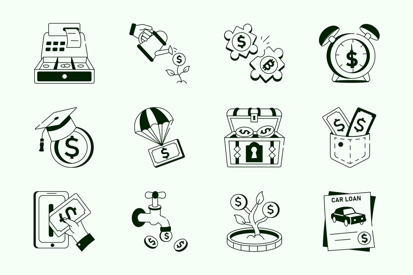 Money Drawing Illustration Set