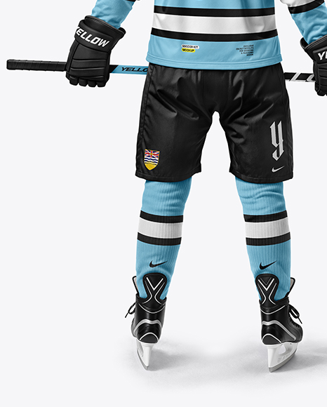 Man Wearing Full Ice Hockey Kit Mockup - Back view