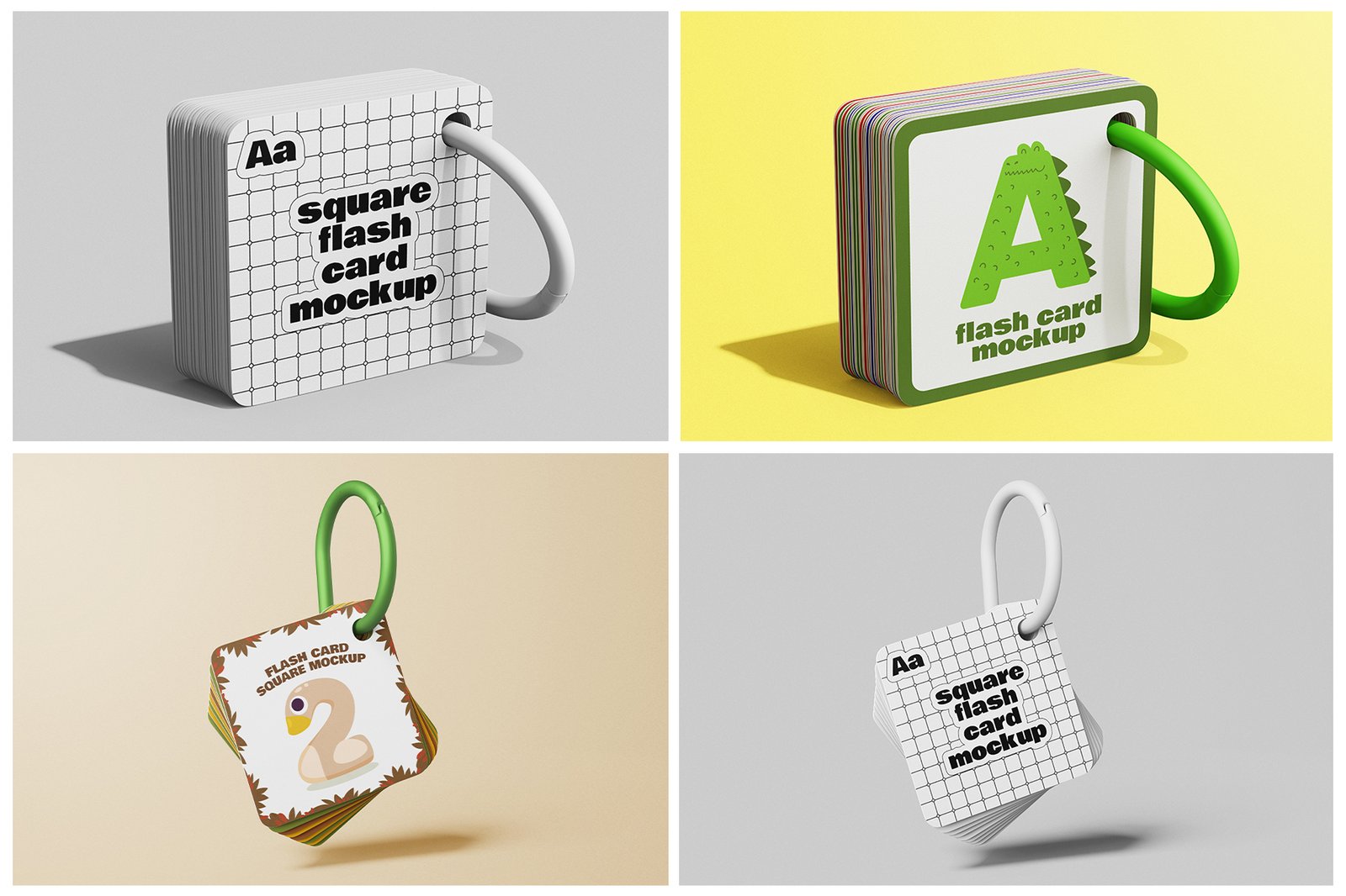 Square Children Flash Card Mockup Set
